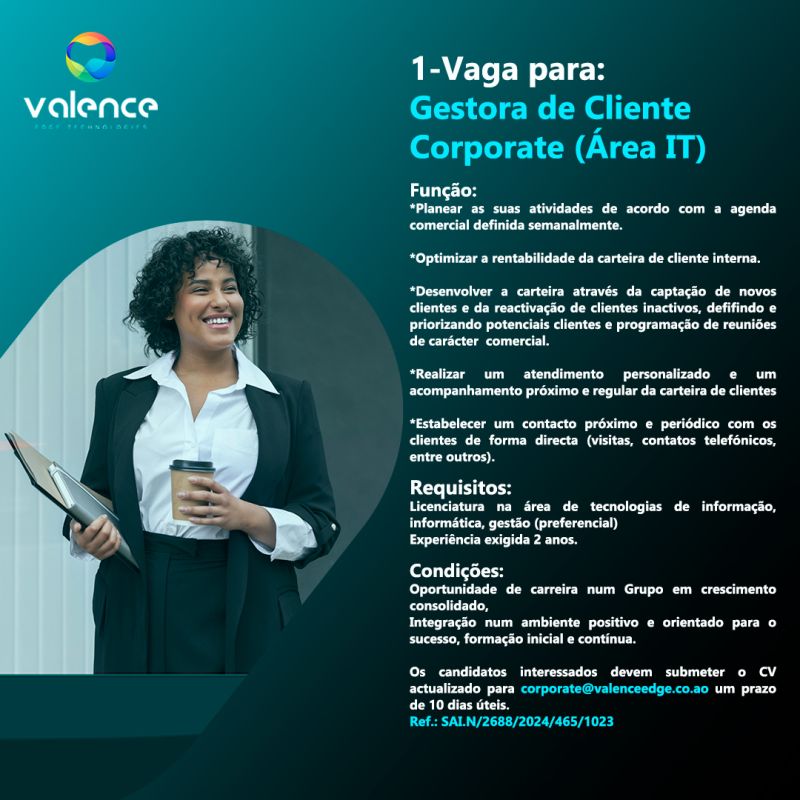 Vaga para Gestora de Cliente Corporate (Área IT)