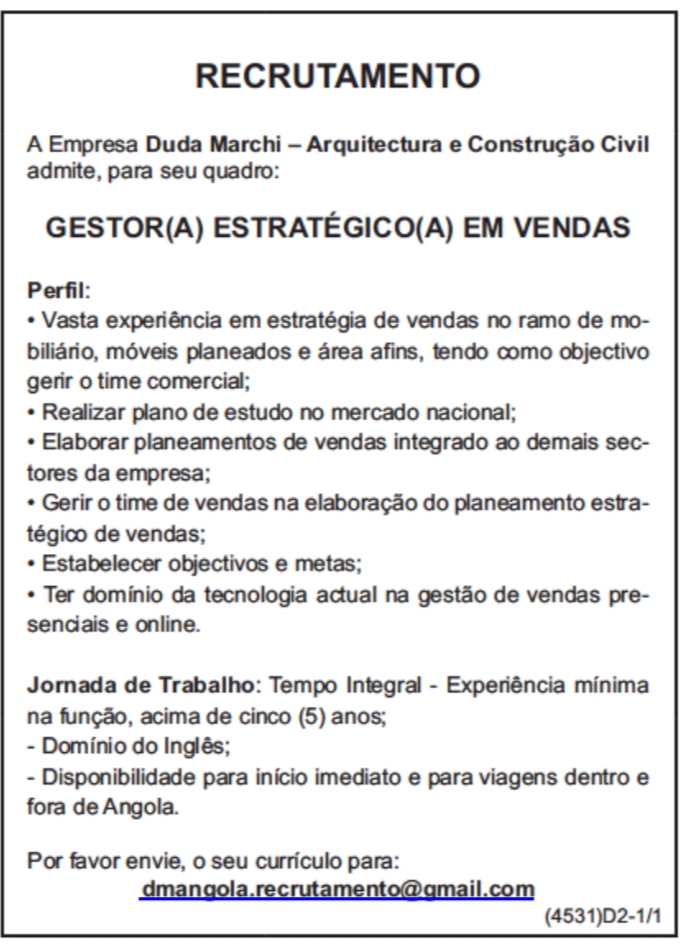 VAGA PARA GESTOR(A) ESTRATÉGICO(A) EM VENDAS 