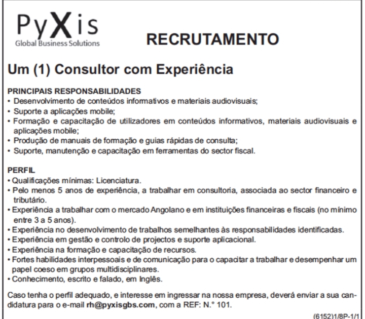 Precisa-se De Um (1) Consultor Com Experiência