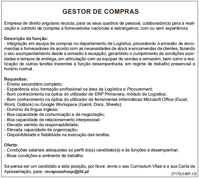 Oportunidade para Gestor de Compras