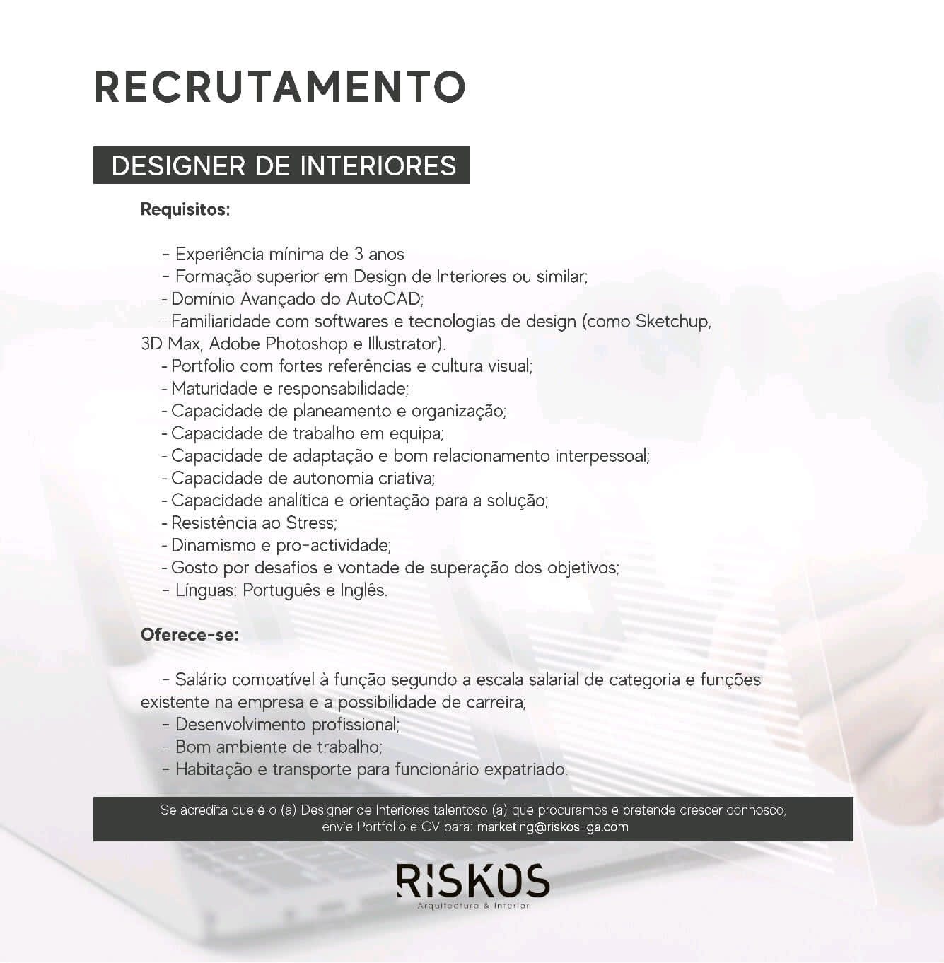 Vaga para Designer de Interiores