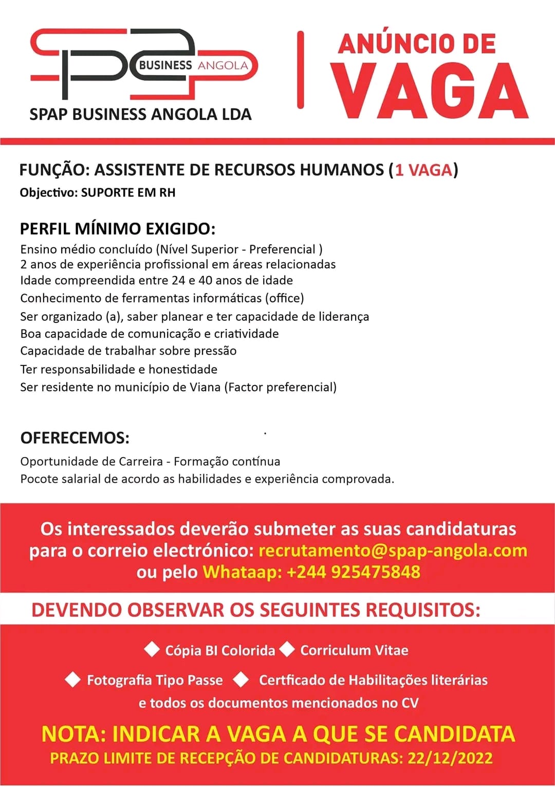 ASSISTENTE DE RECURSOS HUMANOS (1 VAGA) 