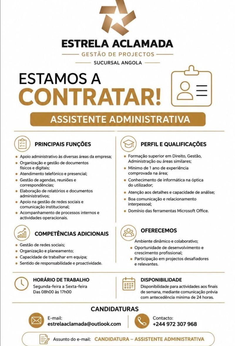 Vaga para Assistente Administrativa