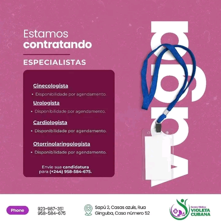 Vagas para as áreas de Urologia , Cardiologia, Ginecologia e Otorrinolaringologia
