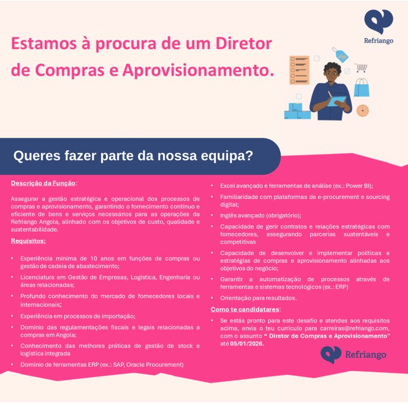 Vaga para Diretor de Compras e Aprovisionamento