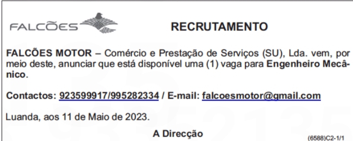 Vaga para um(1) Engenheiro Mecânico