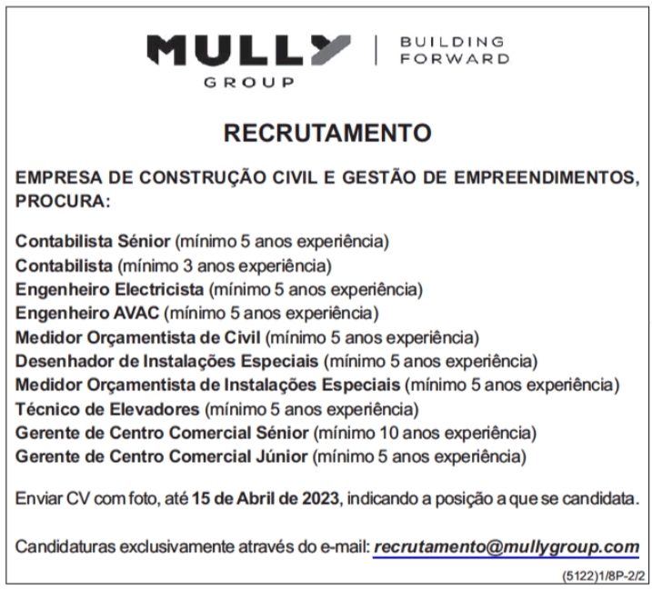 DEZ (10) VAGAS DISPONÍVEIS NA MULLY GROUP 