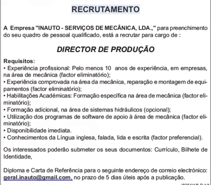 PRECISA-SE DE DIRECTOR DE PRODUÇÃO 