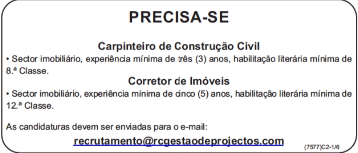 Vaga para Carpinteiro de Construção Civil & Corretor de Imóveis  