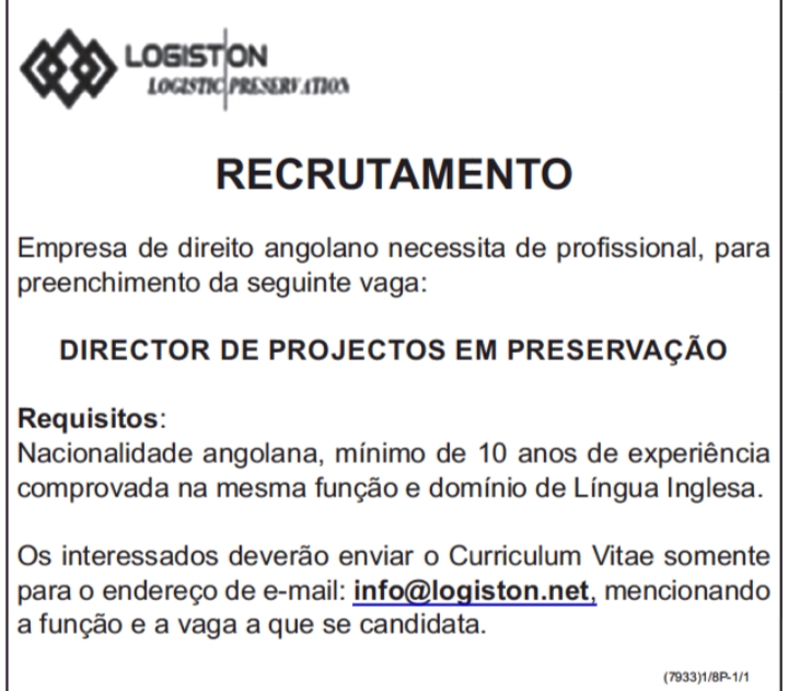 VAGA PARA DIRECTOR DE PROJECTOS EM PRESERVAÇÃO