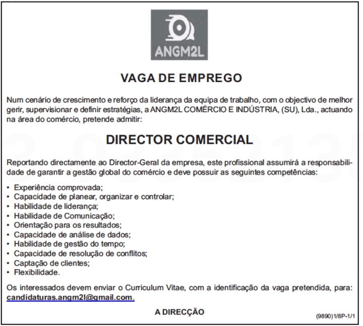 PRECISA-SE DE DIRECTOR COMERCIAL