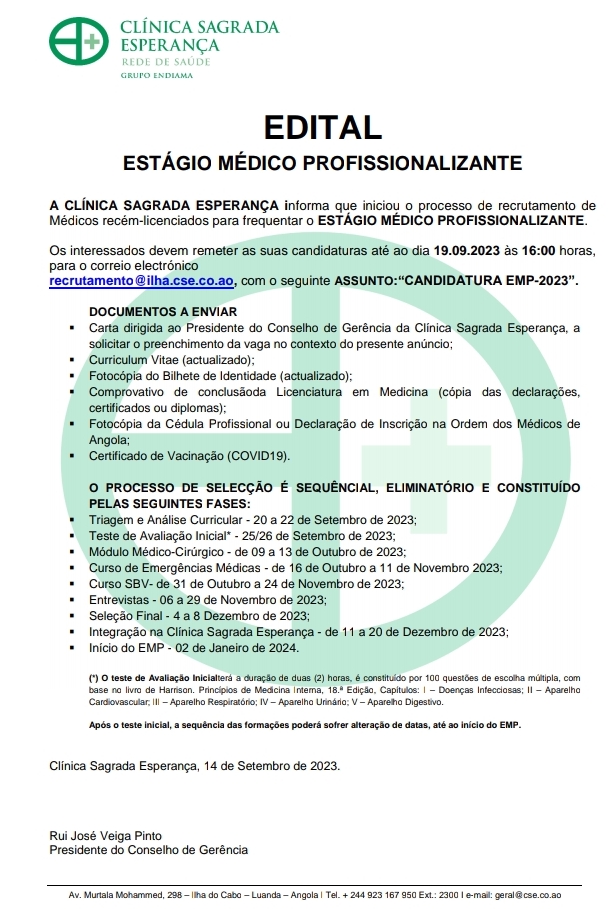 OPORTUNIDADE DE ESTÁGIO PARA MÉDICO PROFISSIONALIZANTE 