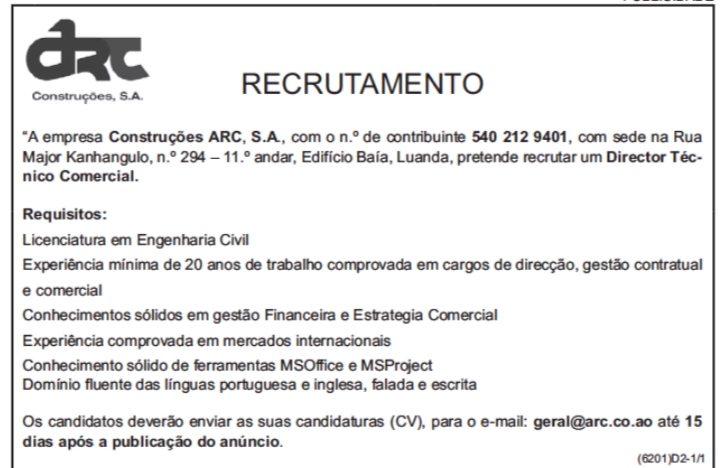 Vaga para um(1) Director Técnico Comercial