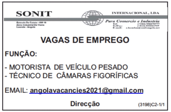 VAGA PARA MOTORISTA DE VEÍCULO PESADO & TÉCNICO DE CÂMARAS FIGORÍFICAS 