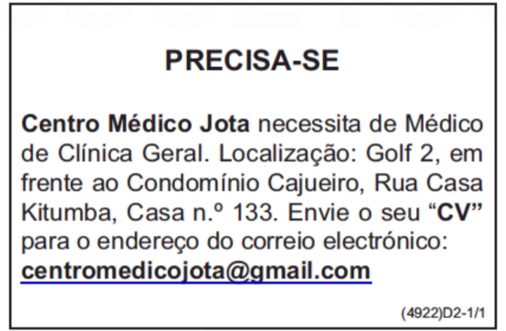 Precisa-se de Médico de Clínica Geral