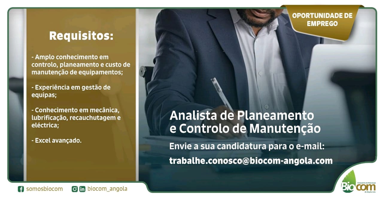 Vaga para Analista de Planeamento e Controlo de Manutenção