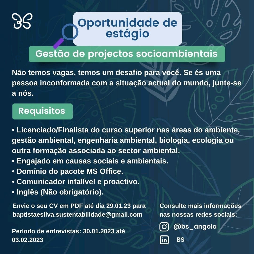 Oportunidade de estágio na área de Gestão de projectos socioambientais
