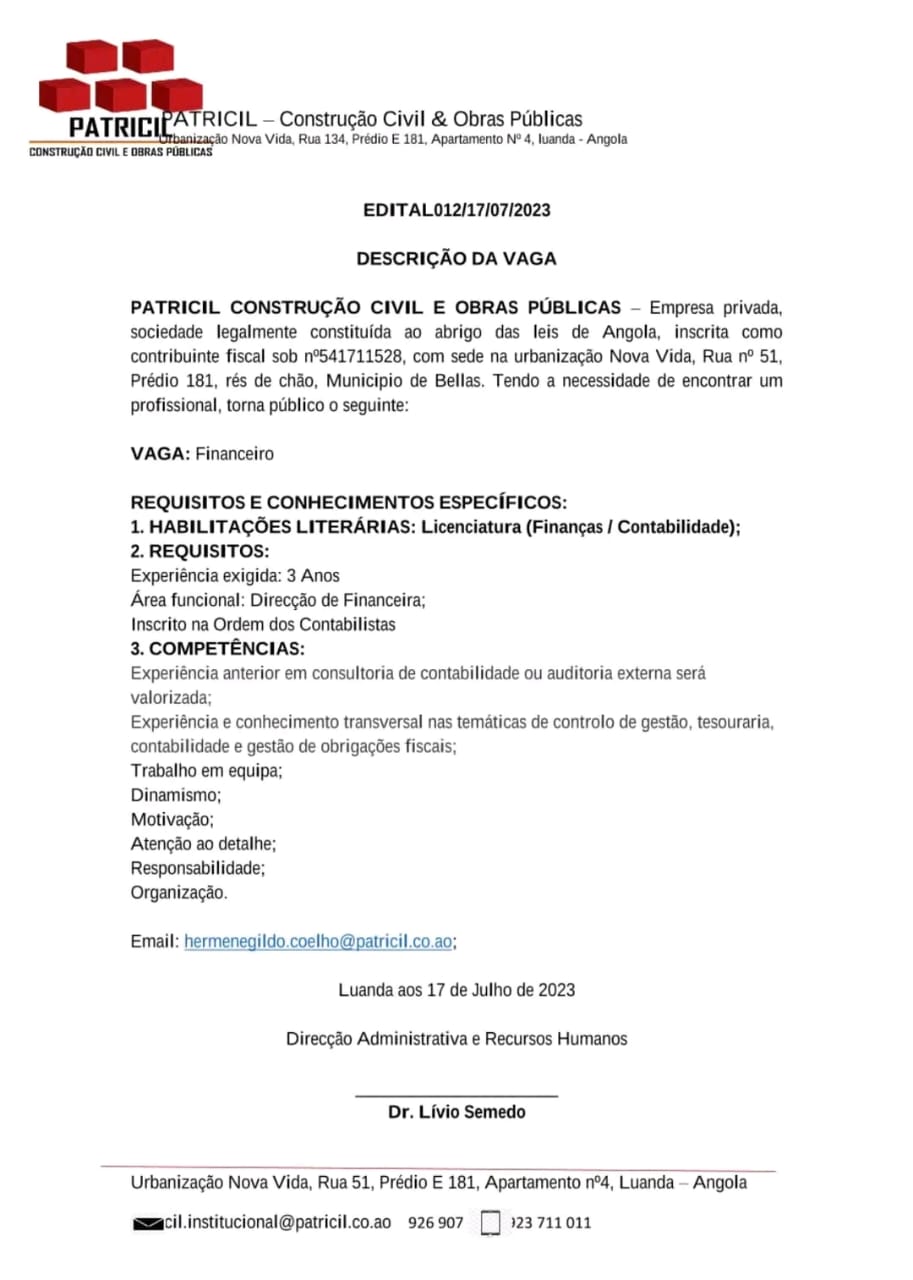 Vaga para Financeiro