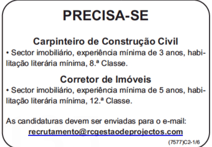 Vaga para Carpinteiro de Construção Civil & Corretor de Imóveis 