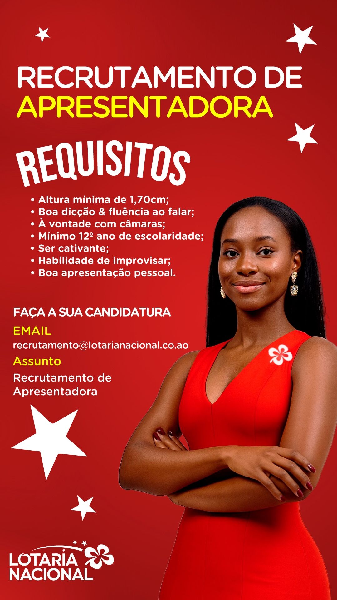 Lotaria Nacional em Angola, está à procura de uma Apresentadora
