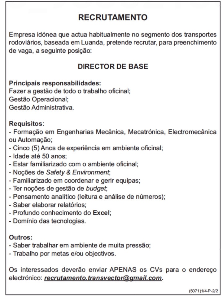 VAGA PARA DIRECTOR DE BASE 