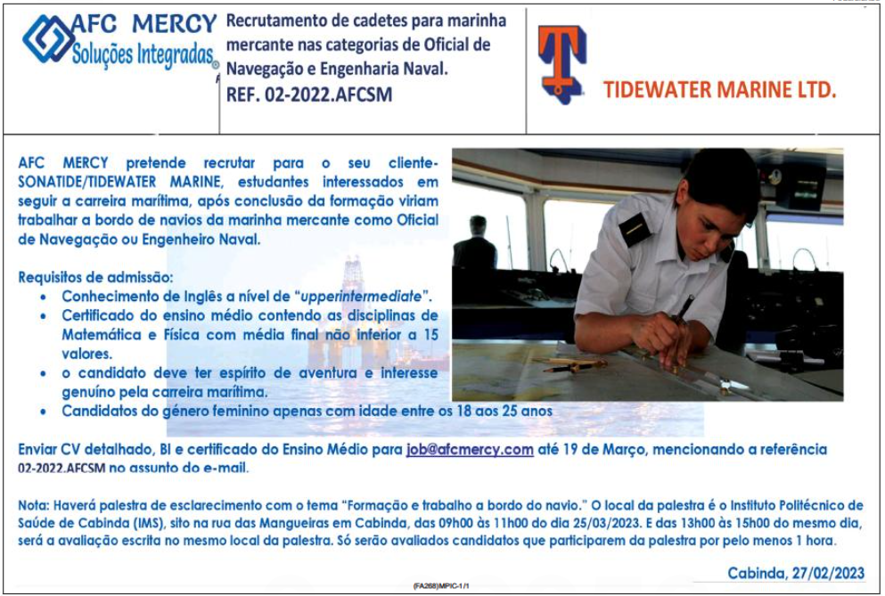 RECRUTAMENTO PARA A CARREIRA MARÍTIMA