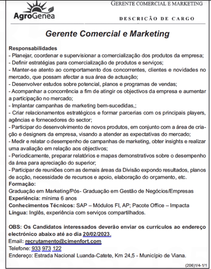 OPORTUNIDADE PARA GERENTE COMERCIAL E MARKETING