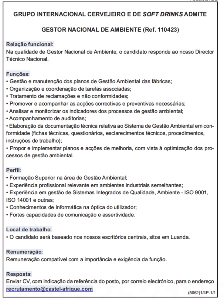 VAGA PARA GESTOR NACIONAL DE AMBIENTE 