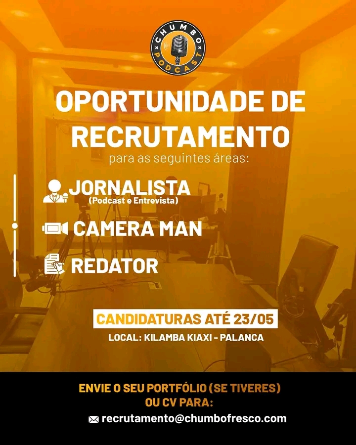 Vagas para Jornalista, Camera Man e Redator