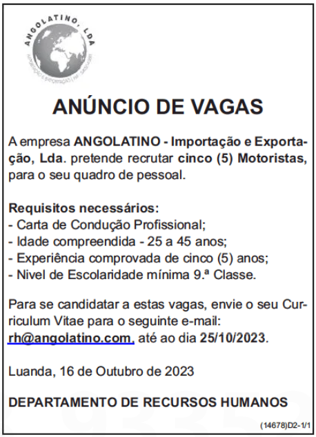 Cinco (5) Vagas para Motoristas
