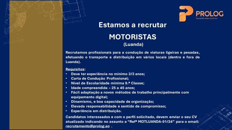 Vaga para MOTORISTAS (Luanda)