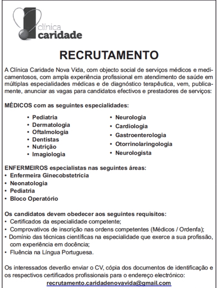 Várias vagas para Médicos (11 Especialidades) e Enfermeiros (4 Especialidades)