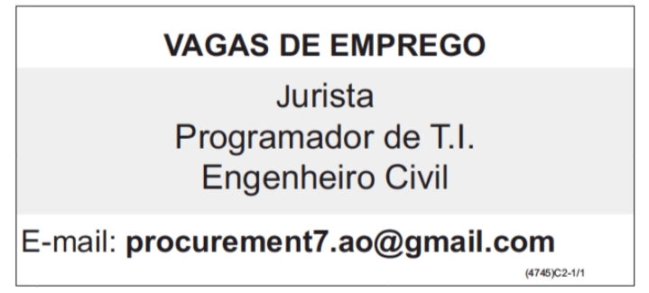 Vagas Disponíveis para Jurista, Programador de T.I. & Engenheiro Civil   