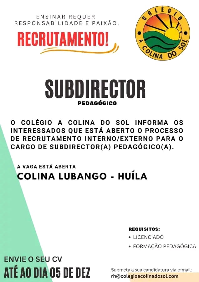VAGA PARA SUBDIRECTOR PEDAGÓGICO 