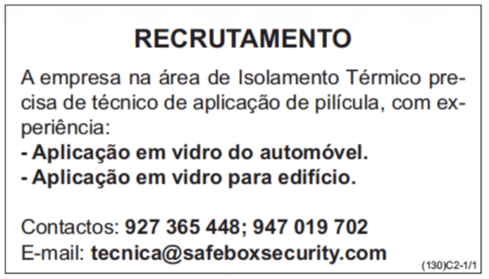 PRECISA-SE DE TÉCNICO DE APLICAÇÃO DE PELÍCULA