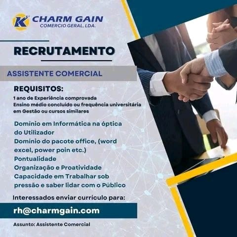 VAGA PARA ASSISTENTE COMERCIAL 