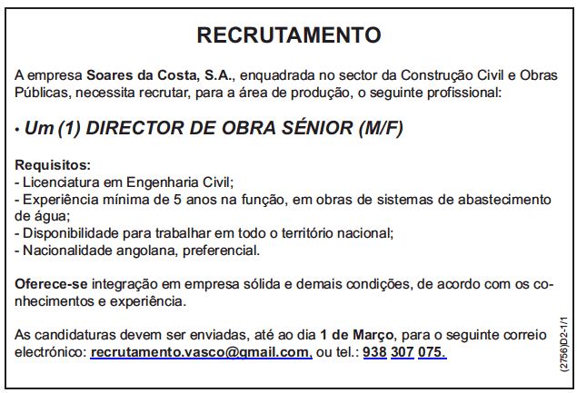 VAGA PARA UM (1) DIRECTOR DE OBRA SÉNIOR (M/F) 
