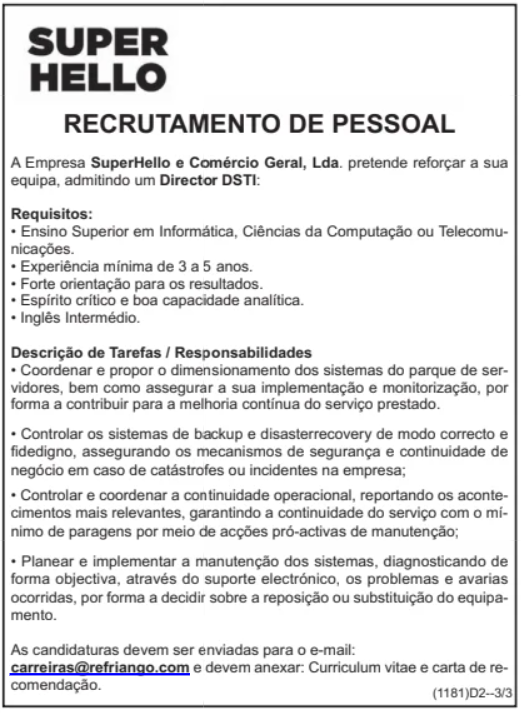 Vaga para Director DSTI