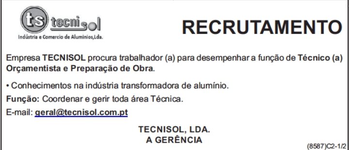 Vaga para Técnico (a) Orçamentista e Preparação de Obra