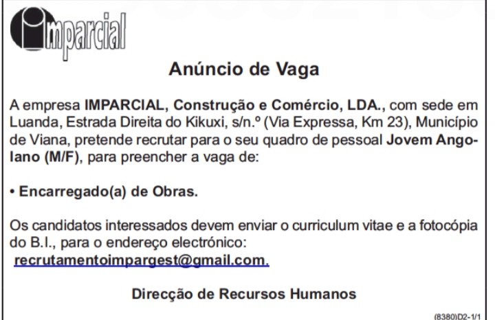 Vaga para Encarregado(a) de Obras