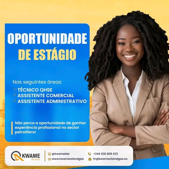 Oportunidade de Estágio para Técnico de QHSE, Assistente Comercial, Assistente Administrativo 