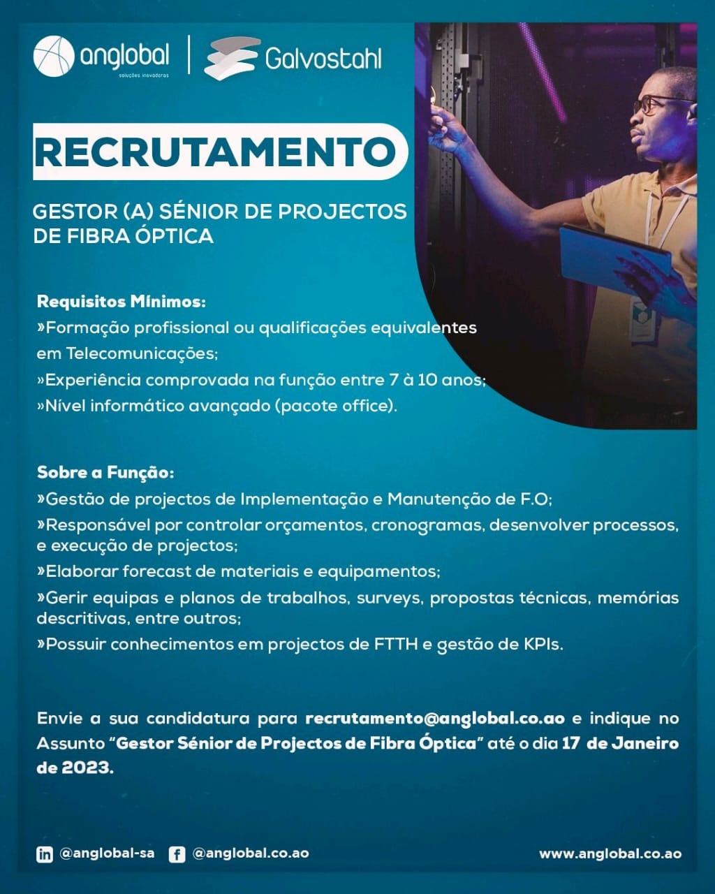 VAGA PARA GESTOR (A) SÉNIOR DE PROJECTOS DE FIBRA ÓPTICA
