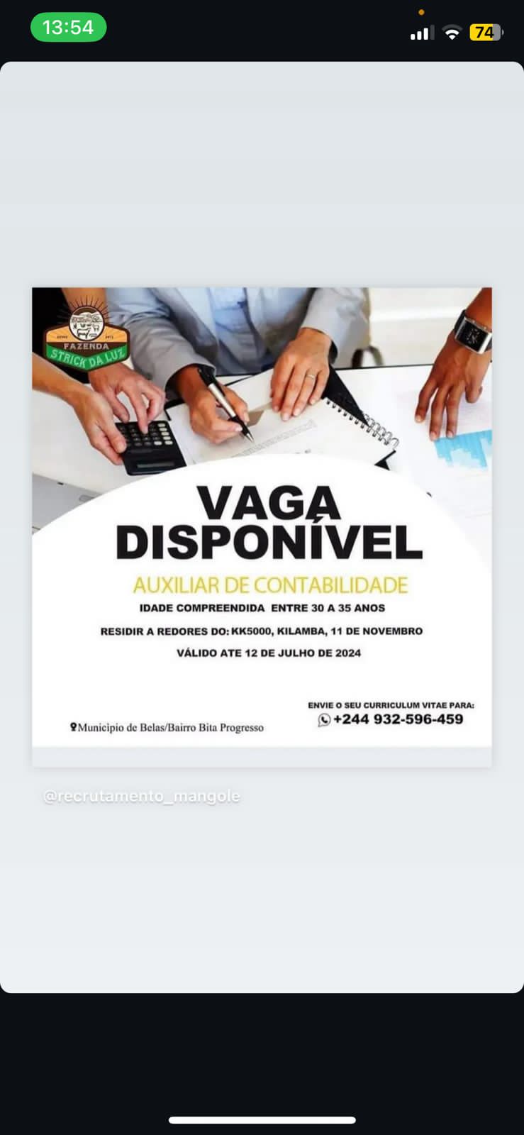 VAGA PARA AUXILIAR DE CONTABILIDADE 