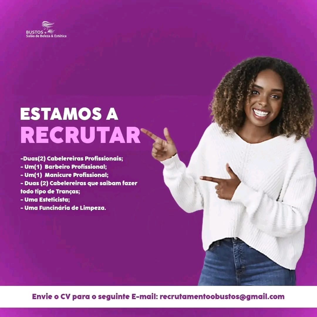 Oito(8) vagas disponíveis na BUSTOS- Salão de beleza e estética 
