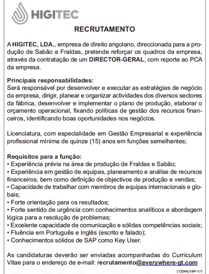 VAGA PARA DIRECTOR-GERAL