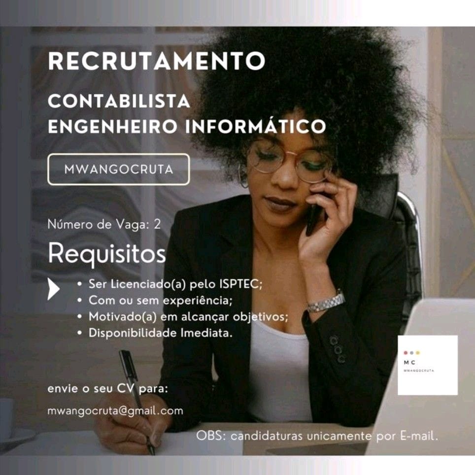 VAGA PARA CONTABILISTA & ENGENHEIRO INFORMÁTICO 