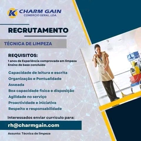 VAGA PARA TÉCNICA DE LIMPEZA