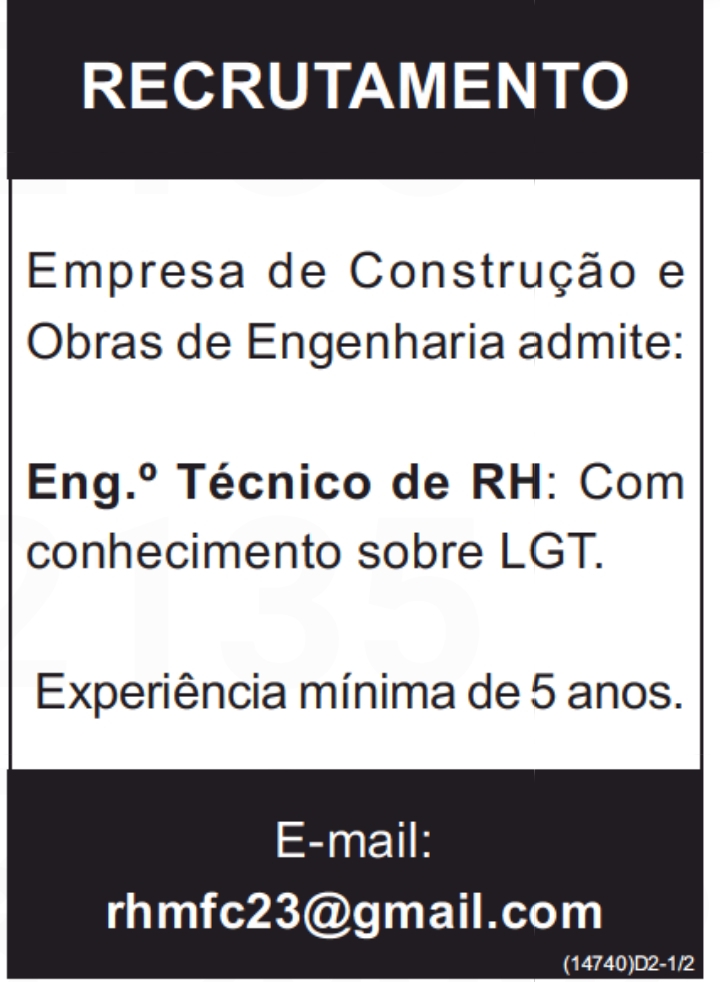Vaga para Eng.° Técnico de RH