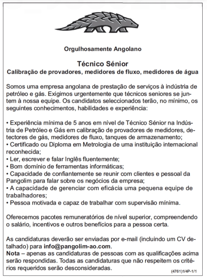 Vaga para Técnico Sénior