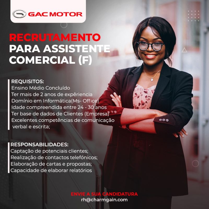 VAGA PARA ASSISTENTE COMERCIAL (F)